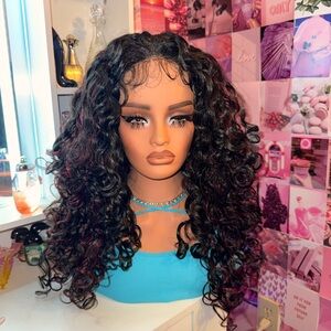 Curly Burgundy Highlight Lace Front Wig
